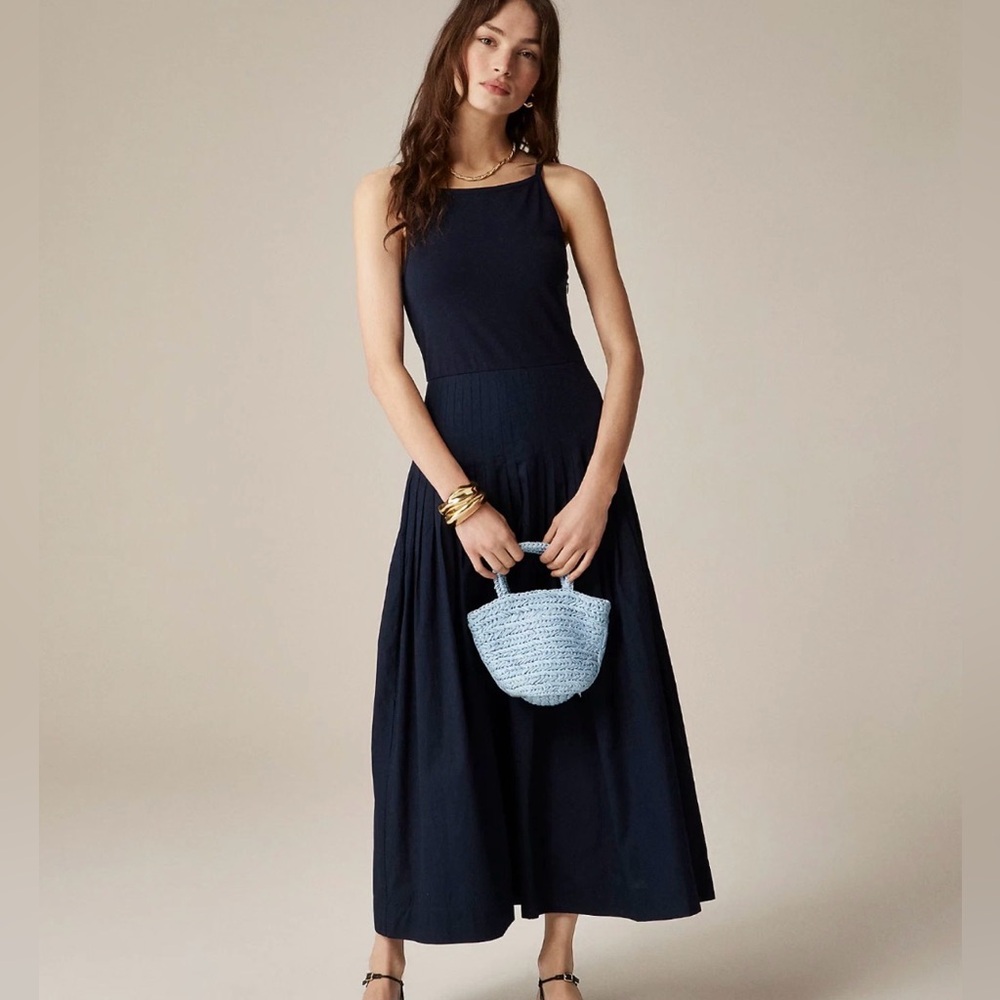 J Crew Pintuck Mixy Dress Navy size Medium NWT